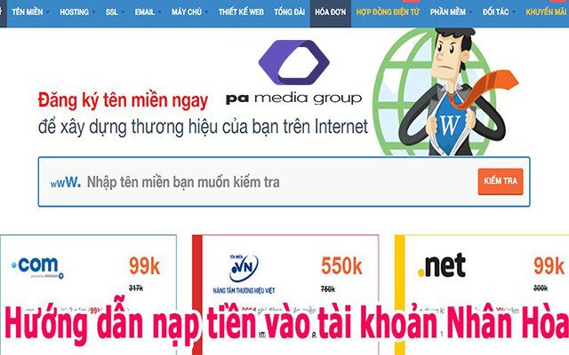 Cách nạp tiền , thanh toán tiền dịch vụ tại nhà cung cấp tên miền Nhân Hòa