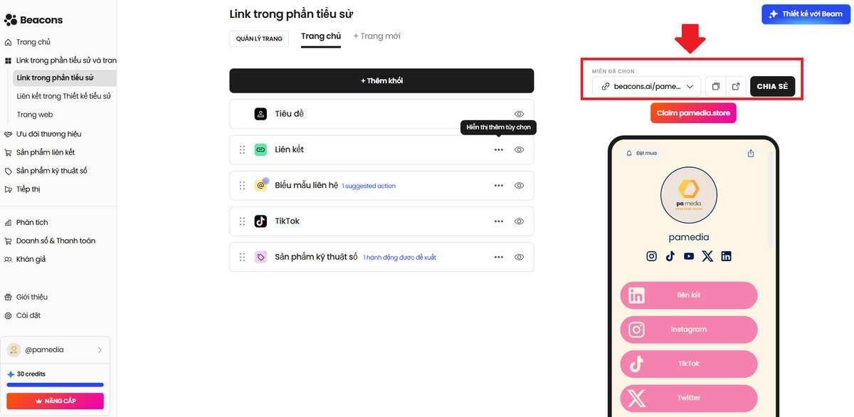 giao-dien-beacons-lay-link-chia-se